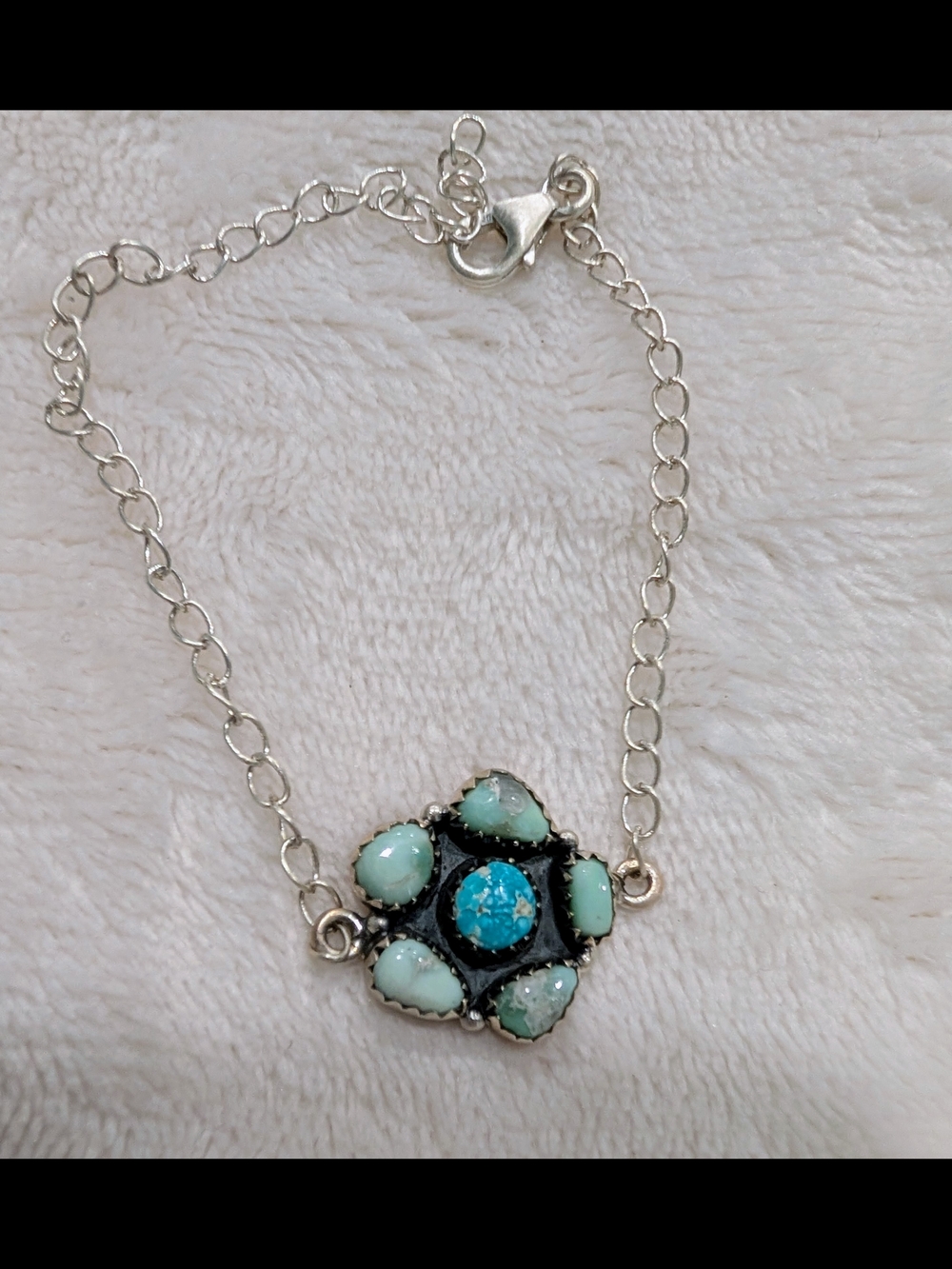 Sterling Silver Turquoise Stone Flower Bracelet - Blue/Green